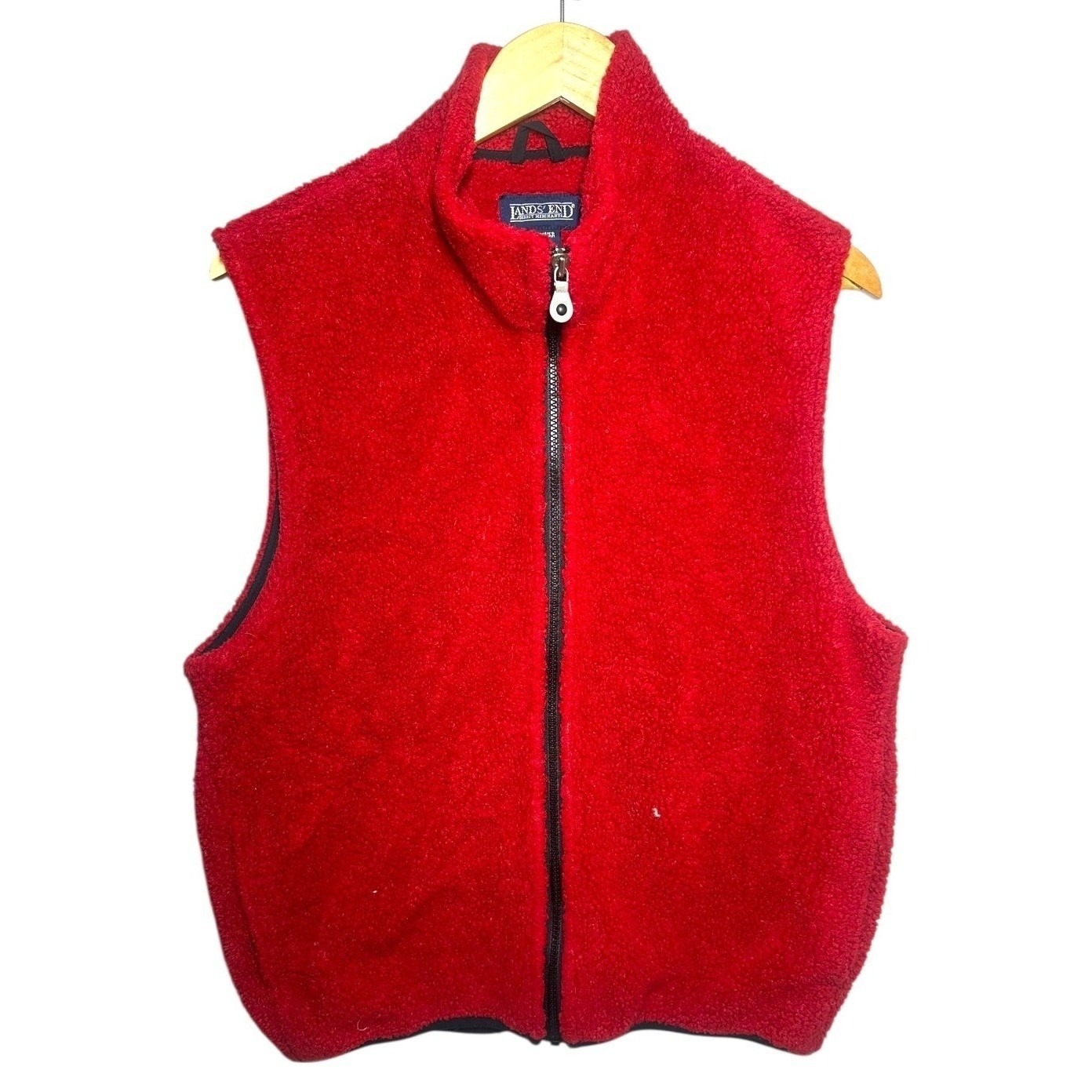 Lands' End Fleece Vest Womens M Red Acrylic Blend Full Zip Mock Neck Outdoor